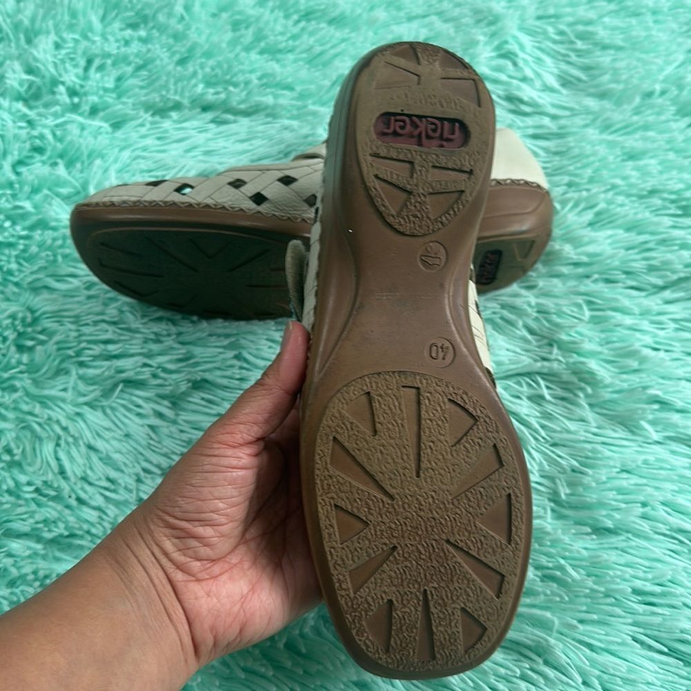 RIEKER Antistress Basketweave White Leather Comfort Mary Janes Sz 40 - Picture 5 of 6